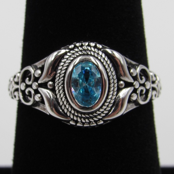 Jewelry - Sterling Silver Blue CZ Diamond Ornate Band Ring